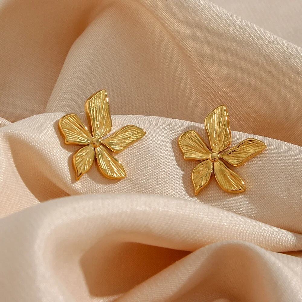 18K Gold Plated Flower‎ Stud Earrings Summer Jewelry